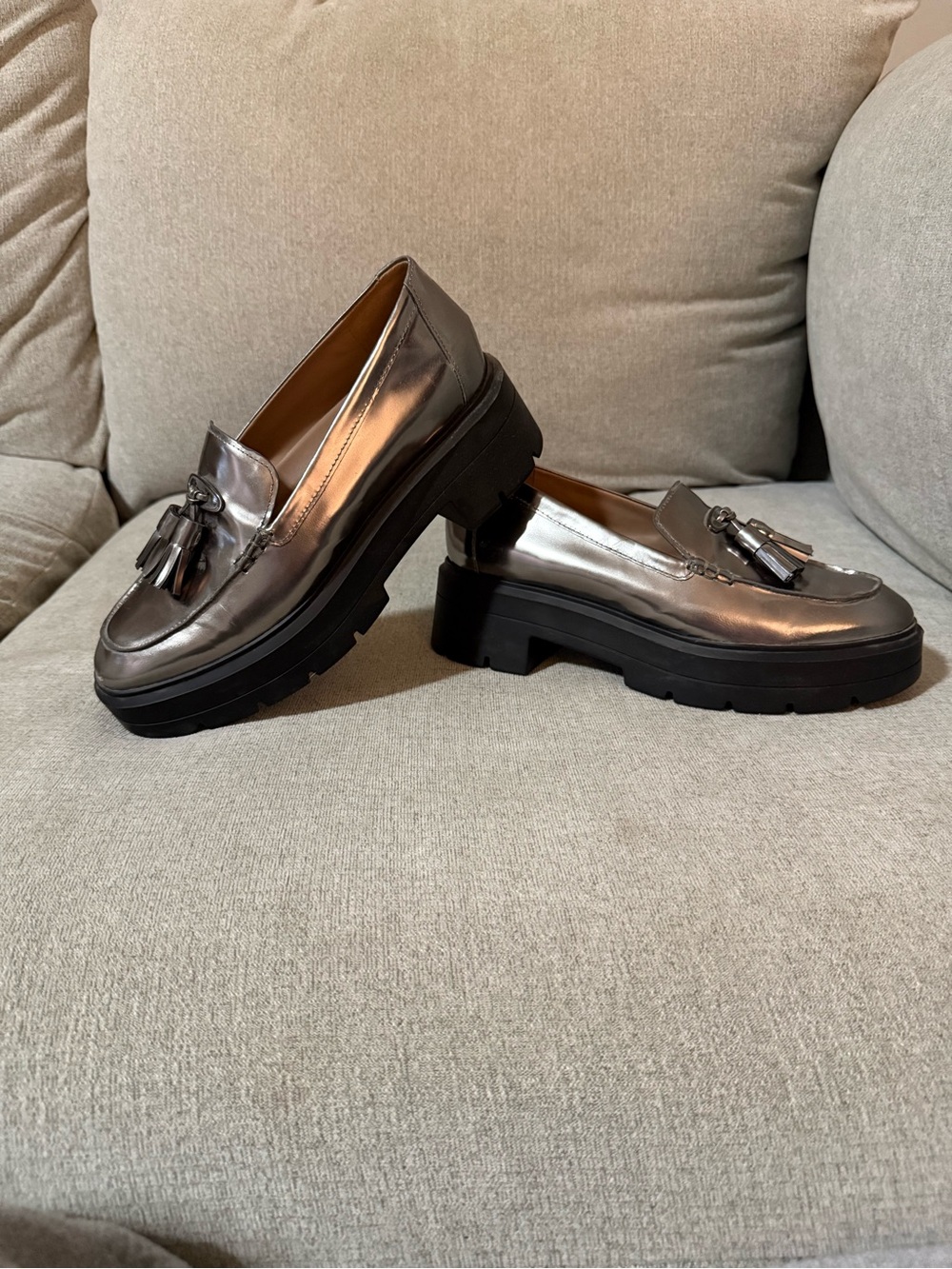 Naturalizer Metallic Silver Platform Tassel Loafers
